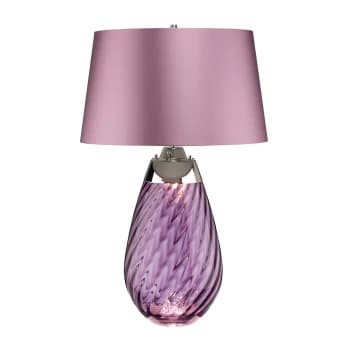 Lena 2 Light Large Plum Table Lamp, Plum-tinted Glass , Heather Shade, E27