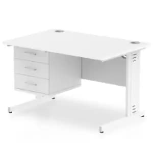 Impulse 1200 Rectangle White Cable Managed Leg Desk White 1 x 3 Drawer Fixed Ped