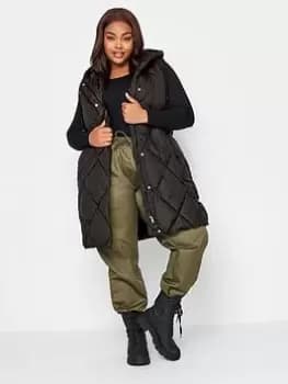 Yours Diamond Quilted Midi Gilet, Black, Size 14, Women