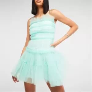 Missguided Tulle Tiered Frill Mini Dress - Blue