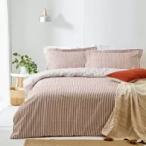 The Linen Yard Hebden Stripe Melange Print 100% Cotton Reversible Duvet Cover Set, Pecan, King
