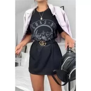 I Saw It First Guns N Roses Print T-Shirt Dress - Black