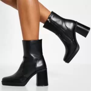 I Saw It First Chunky Faux Leather Heeled Ankle Boots - Black