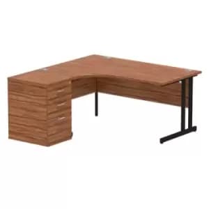 Impulse 1600mm Left Crescent Office Desk Walnut Top Black Cantilever Leg Workstation 600 Deep Desk High Pedestal