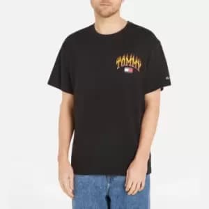 Tommy Jeans Mens Relaxed Fit Vintage Flame T-Shirt - Black - L