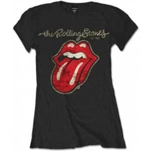 Rolling Stones Plastered Tongue Black Ladies T Shirt: Medium