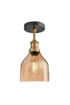 Brooklyn Tinted Glass Cone Flush Mount, 6 Inch, Amber, Brass Holder