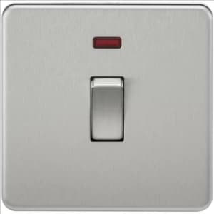 KnightsBridge 20A 1G DP 230V Screwless Brushed Chrome Electric Wall Plate Switch with Neon
