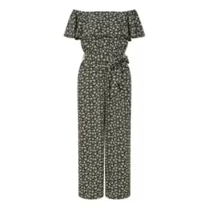 Mela London Black Daisy Print Bardot Jumpsuit - Black