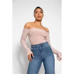 I Saw It First Nude Ruched Sleeve Bodysuit - Brown