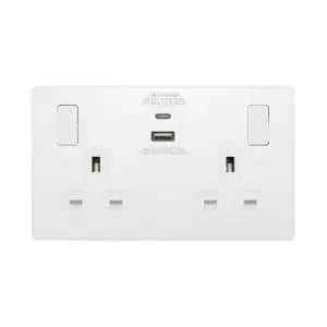 BG Evolve Pearl White Double Switched 13A Power Socket + USB C 30W + USB A (2.1A) - PCDCL22UAC30W
