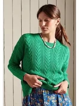 Superdry Dropped Shoulder Cable Jumper - Green, Size 10, Women