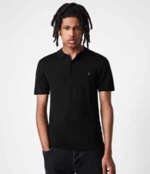 AllSaints Mens Merino Wool Slim Fit Mode Short Sleeve Polo Shirt, Black, Size: S