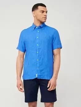 Tommy Hilfiger Pigment Dyed Linen Short Sleeve Shirt - Blue, Size 2XL, Men
