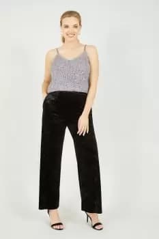 Black Crinkle 'Vanetta' Velvet Trousers With Pockets