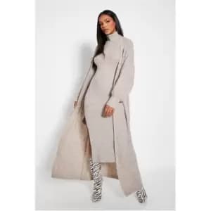 I Saw It First Recycled Oversized Cosy Knit Longline Cardigan Co-Ord - Brown