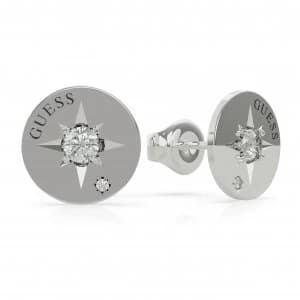 Guess Wanderlust Silver Plated Crystal Compass Stud Earrings