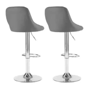 Neo Dark Grey Madrid Faux Leather Chrome Adjustable Breakfast Bar Stools Set Of 2