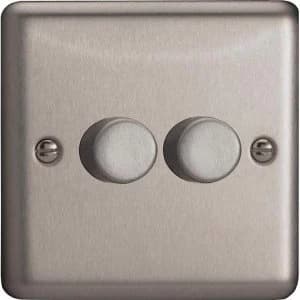 Varilight Classic 2-Gang 2-Way Push-On/Off Rotary LED Dimmer - Matt Chrome - JSP252