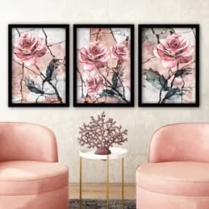 3SC66 Multicolor Decorative Framed Painting (3 Pieces)