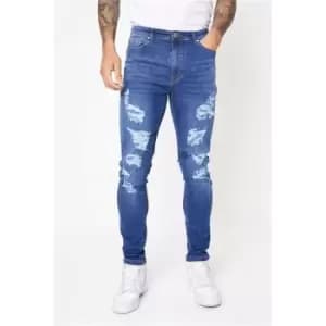 I Saw It First Mid Blue Skinny Ripped Jeans - Blue