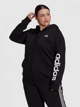 Adidas Essentials Linear Full Zip Hoodie - Plus Size, Black/White, Size 1X, Women