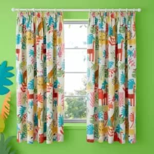 Cosatto Tiger Tropics Childrens 100% Cotton Jersey Pencil Pleat Lined Curtains, Multi, 66 x 72 Inch