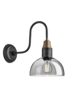 Swan Neck Tinted Glass Dome Wall Light, 8 Inch, Smoke Grey, Pewter Holder