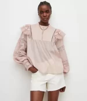 AllSaints Womens Jen Frill Blouse, Pink, Size: 12