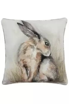 Watercolour Hare Hand-Painted Piped Cushion