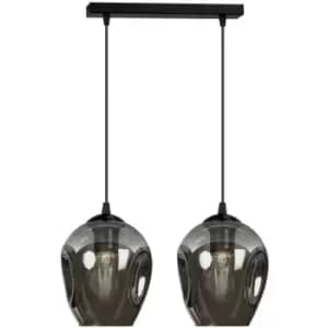 Emibig Istar Black Bar Pendant Ceiling Light with Graphite Glass Shades, 2x E27