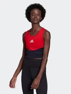 adidas Designed To Move Colorblock 3-stripes Crop Top, Red Size XL Women