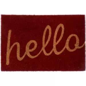 Hello Design Red Door Mat Non Slip Floor Mat Indoor And Outdoor Welcome Mat With Robust Coir For Door Entrances House Entryway Kitchen Outside Porch