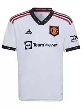 adidas Junior Manchester United Away 22/23 S/s Replica Shirt, White, Size 13-14 Years