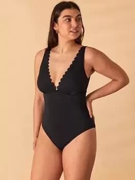 Accessorize Scallop Shaping Swimsuit - Black, Size 14, Women