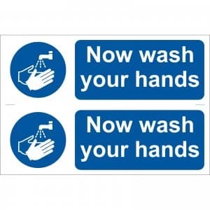 Draper Now Wash Your Hands Sign Pack of 2 300mm 100mm Standard