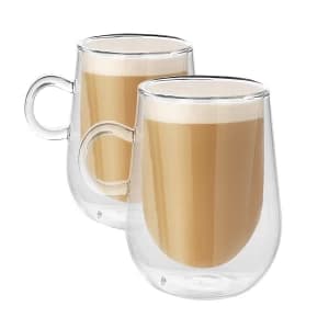 Set of 2 350ml Double Walled Coffee Glasses with Handles M&W