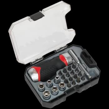 Sealey 24 Piece Stubby Ratchet Screwdriver Bit and Socket Set 1/4"