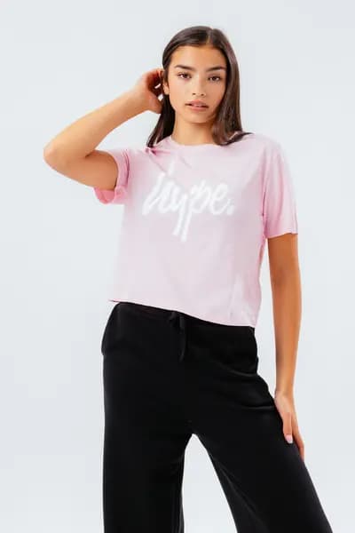 JustHype UK hype girls pink script crop t-shirt