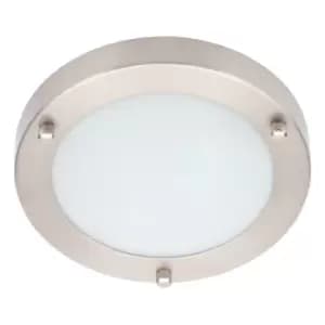 Spa 180mm Delphi LED Flush Ceiling Light 12W Cool White Opal Glass and Satin Nickel