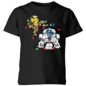 Star Wars Tangled Fairy Lights Droids Kids Christmas T-Shirt - Black - 11-12 Years