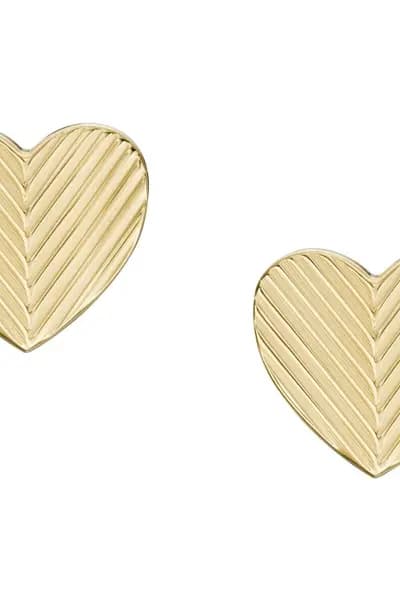 Fossil Jewellery Ladies Fossil Harlow Linear Texture Heart Gold-Tone Stainless Steel Stud Earrings JF04654710