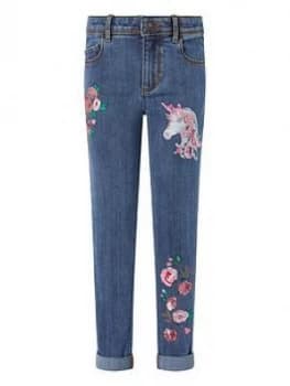 Monsoon Girls Eliza Unicorn Jeans - Blue, Size Age: 10 Years, Women