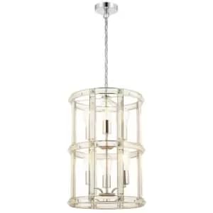 Luminosa Vestal Small Round Column Ceiling Pendant, 6 Light E27, Polished Nickel