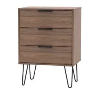 Hirato Ready Assembled 3 Drawer Sideboard Carini Walnut Black Metal Hairpin Legs