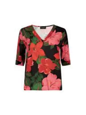 James Lakeland Black V-Neck Floral Blouse - 8