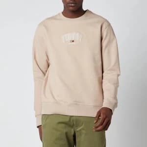Tommy Jeans Mens Lightweight Logo Crewneck Sweatshirt - Soft Beige - L
