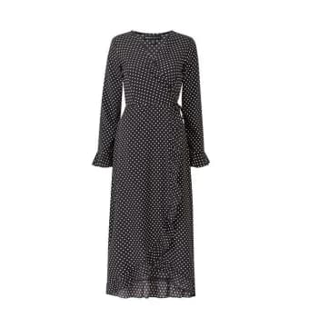 Mela London Spot Printed Ruffle Hem Detail Wrap Dres - Black