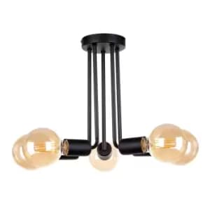 Venna Multi Arm Semi Flush Ceiling Light Black, 30cm, 5x E27