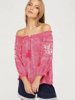 Monsoon Anastasija Off The Shoulder Top - Pink
